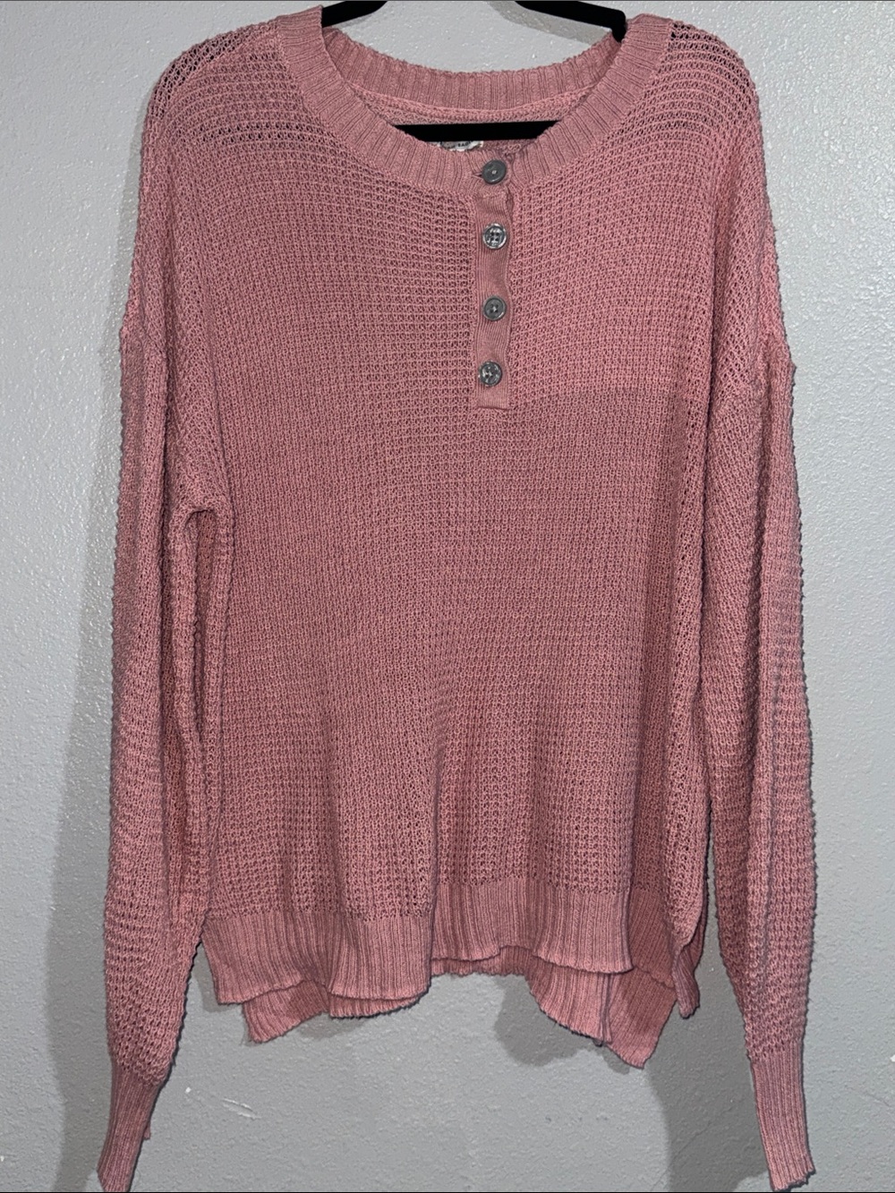 American Eagle Outfitters Dusty Rose Henley Knit Sweater